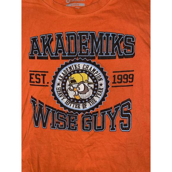 Vintage Akademiks Wise Guys Shirt Mens L Orange Hip Hop Rap Graphic 90s Y2K RARE - Picture 2 of 4